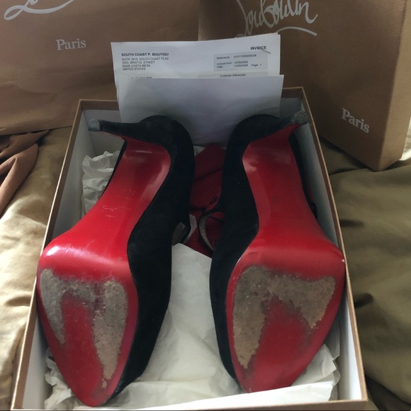 SOLD. Louboutin peep toe, black velvet Mary Janes, 39.5 - Picture 6 of 8
